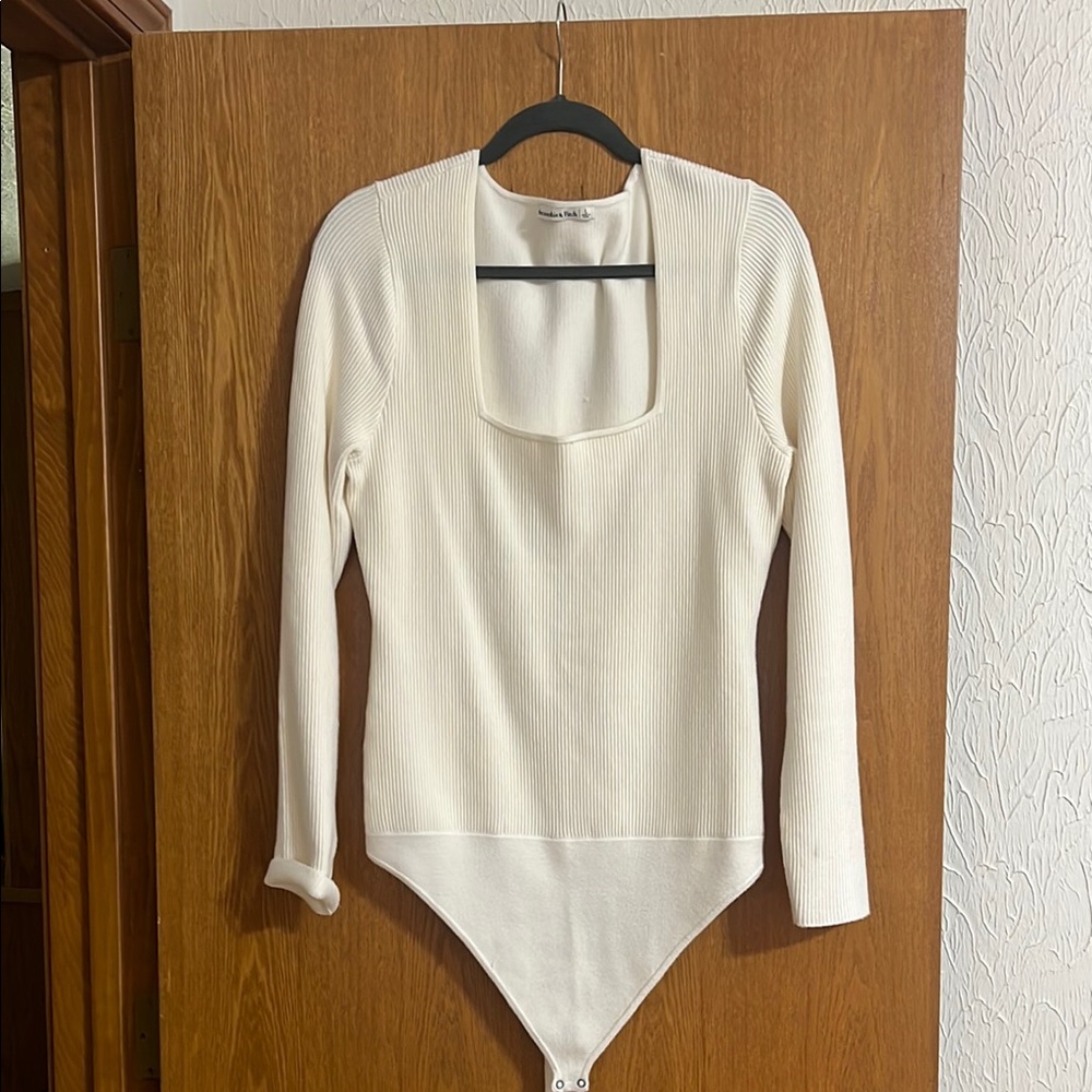 Abercrombie & Fitch Cream Ribbed Sweater Bodysuit